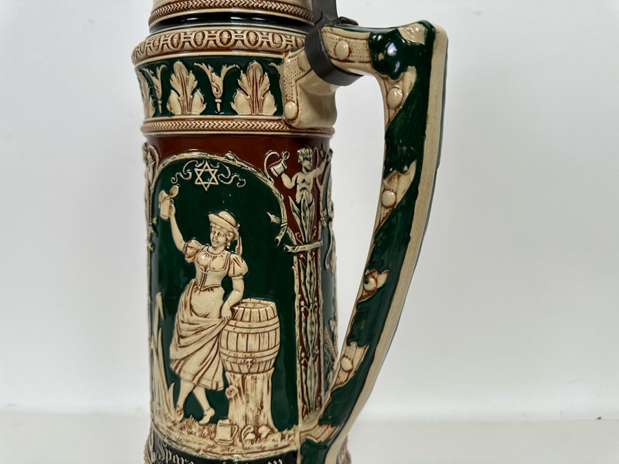Antique German Relief Beer Stein With Kaiser King 17H [Photo 14]