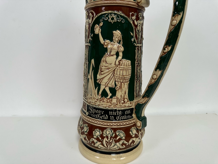 Antique German Relief Beer Stein With Kaiser King 17H [Photo 12]