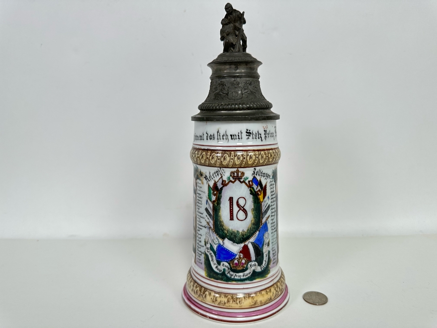 Antique 1896-1898 Regimental Beer Stein Of The Imperial German Army With Lithophane Bottom 11H - See Photos [Photo 4]