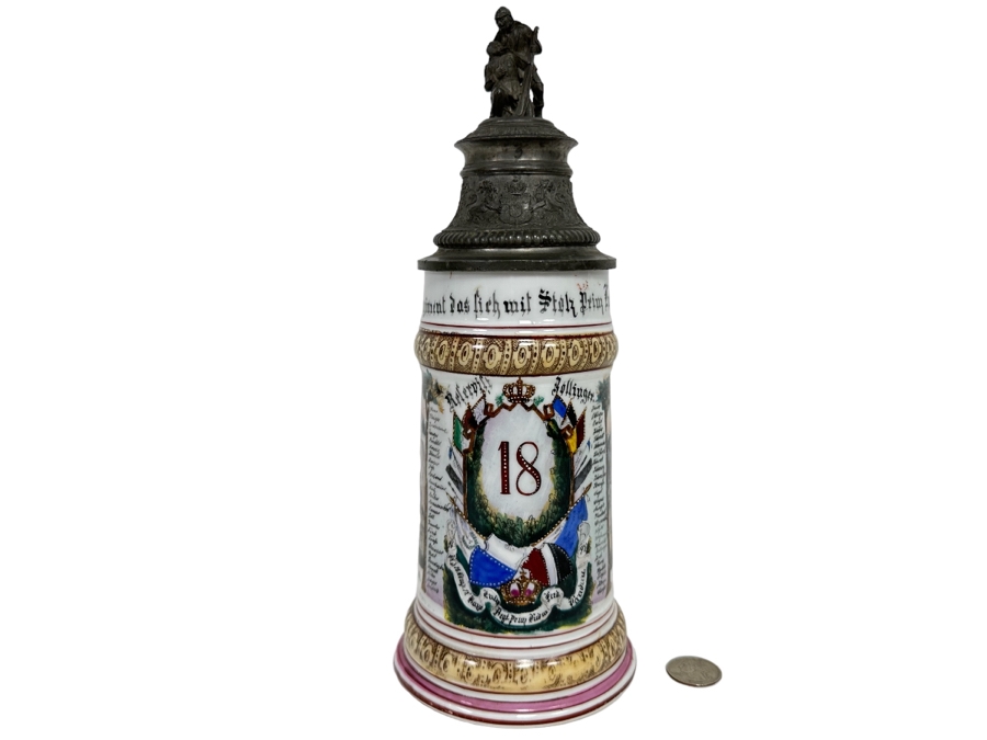 Antique 1896-1898 Regimental Beer Stein Of The Imperial German Army With Lithophane Bottom 11H - See Photos [Photo 2]