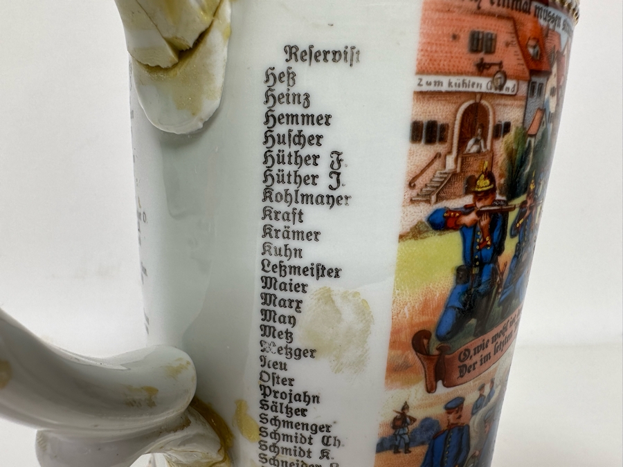 Antique 1910-1912 Regimental Beer Stein Of The Imperial German Army Infantry With Lithophane Bottom 11H - See Photos Handle Has Been Repaired [Photo 22]