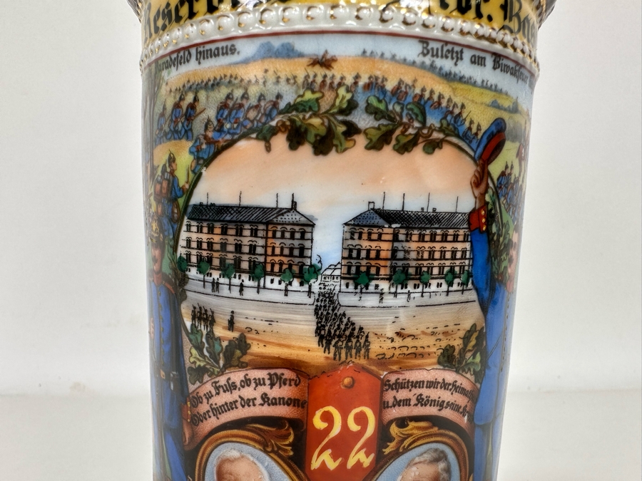 Antique 1910-1912 Regimental Beer Stein Of The Imperial German Army Infantry With Lithophane Bottom 11H - See Photos Handle Has Been Repaired [Photo 10]