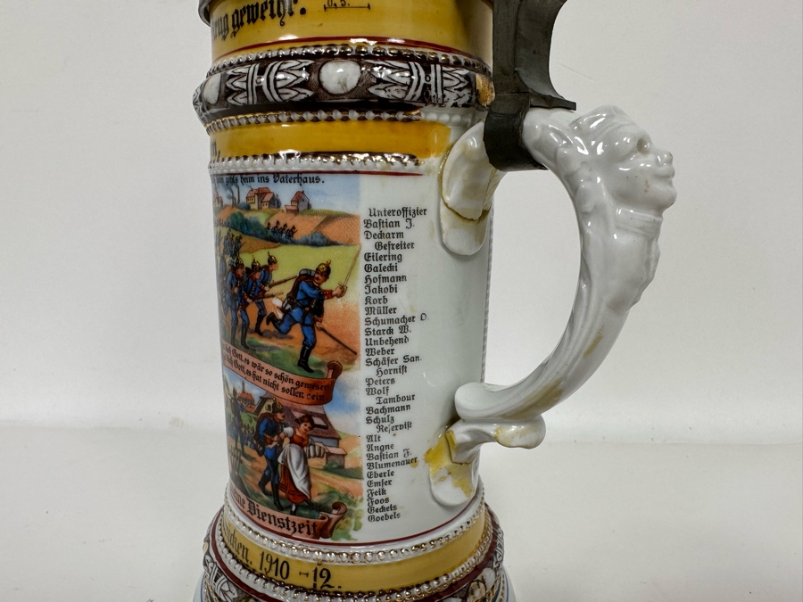 Antique 1910-1912 Regimental Beer Stein Of The Imperial German Army Infantry With Lithophane Bottom 11H - See Photos Handle Has Been Repaired [Photo 18]