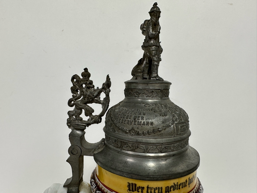 Antique 1910-1912 Regimental Beer Stein Of The Imperial German Army Infantry With Lithophane Bottom 11H - See Photos Handle Has Been Repaired [Photo 24]