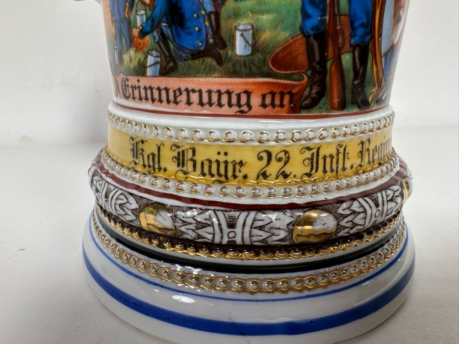 Antique 1910-1912 Regimental Beer Stein Of The Imperial German Army Infantry With Lithophane Bottom 11H - See Photos Handle Has Been Repaired [Photo 7]