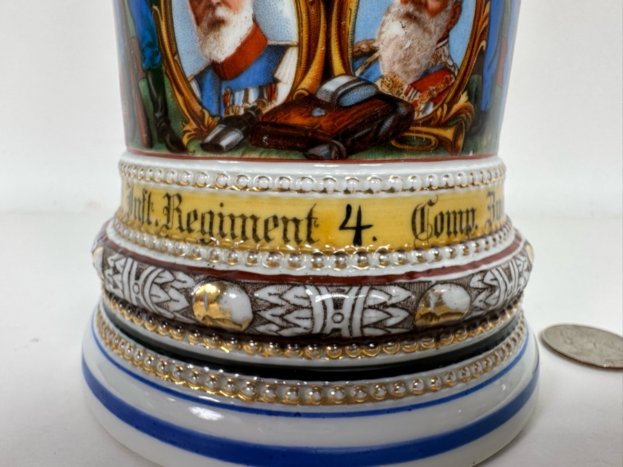 Antique 1910-1912 Regimental Beer Stein Of The Imperial German Army Infantry With Lithophane Bottom 11H - See Photos Handle Has Been Repaired [Photo 6]