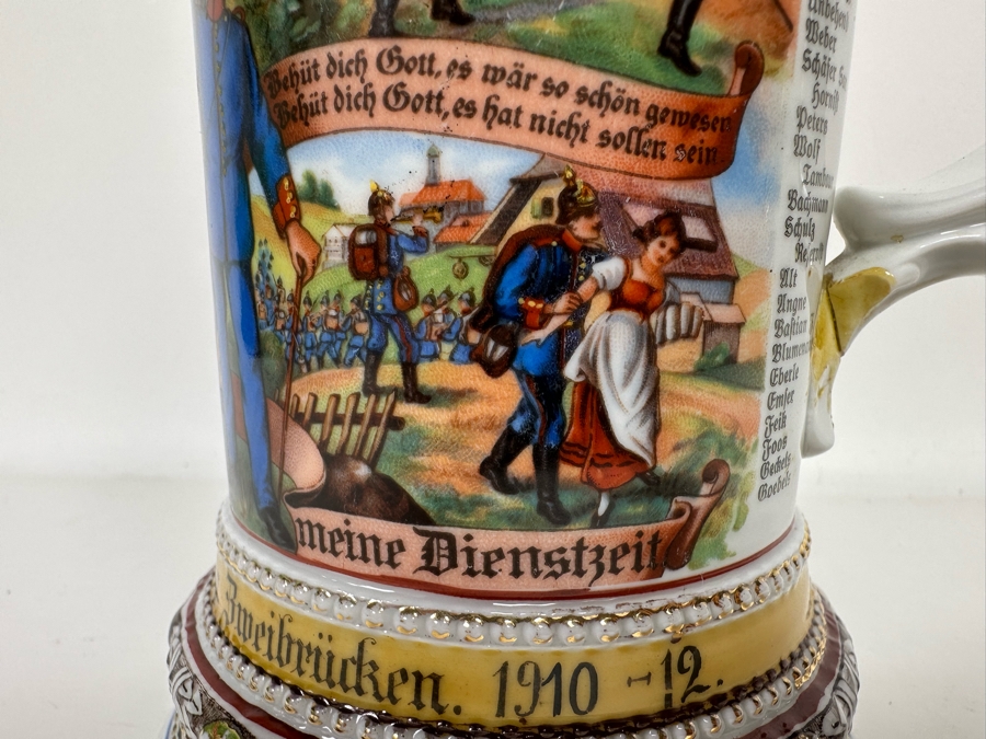 Antique 1910-1912 Regimental Beer Stein Of The Imperial German Army Infantry With Lithophane Bottom 11H - See Photos Handle Has Been Repaired [Photo 17]