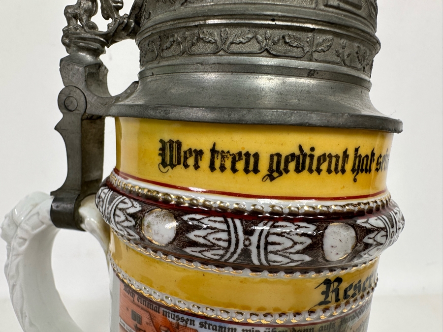 Antique 1910-1912 Regimental Beer Stein Of The Imperial German Army Infantry With Lithophane Bottom 11H - See Photos Handle Has Been Repaired [Photo 34]