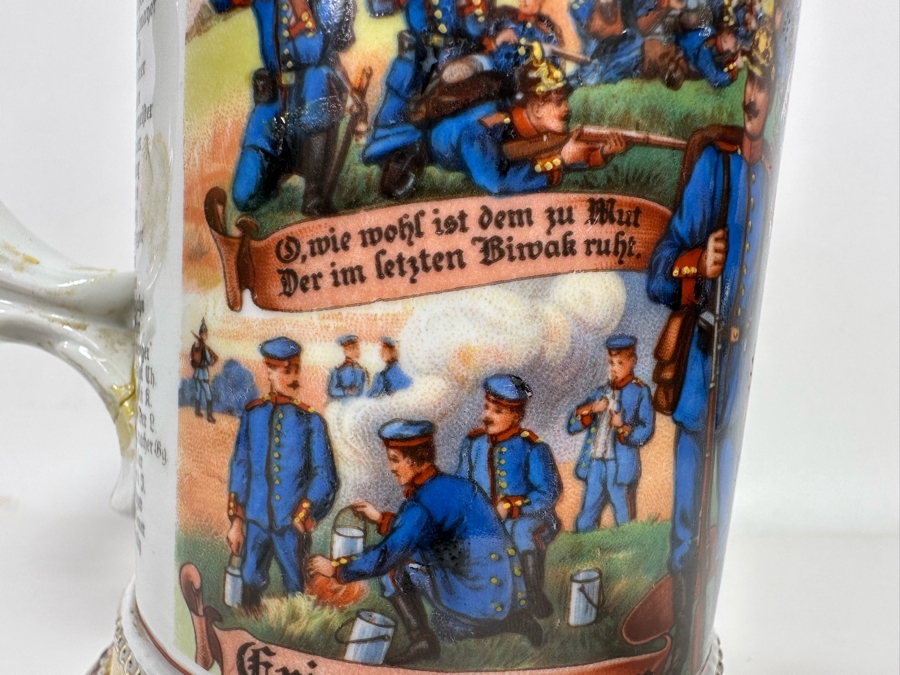 Antique 1910-1912 Regimental Beer Stein Of The Imperial German Army Infantry With Lithophane Bottom 11H - See Photos Handle Has Been Repaired [Photo 12]