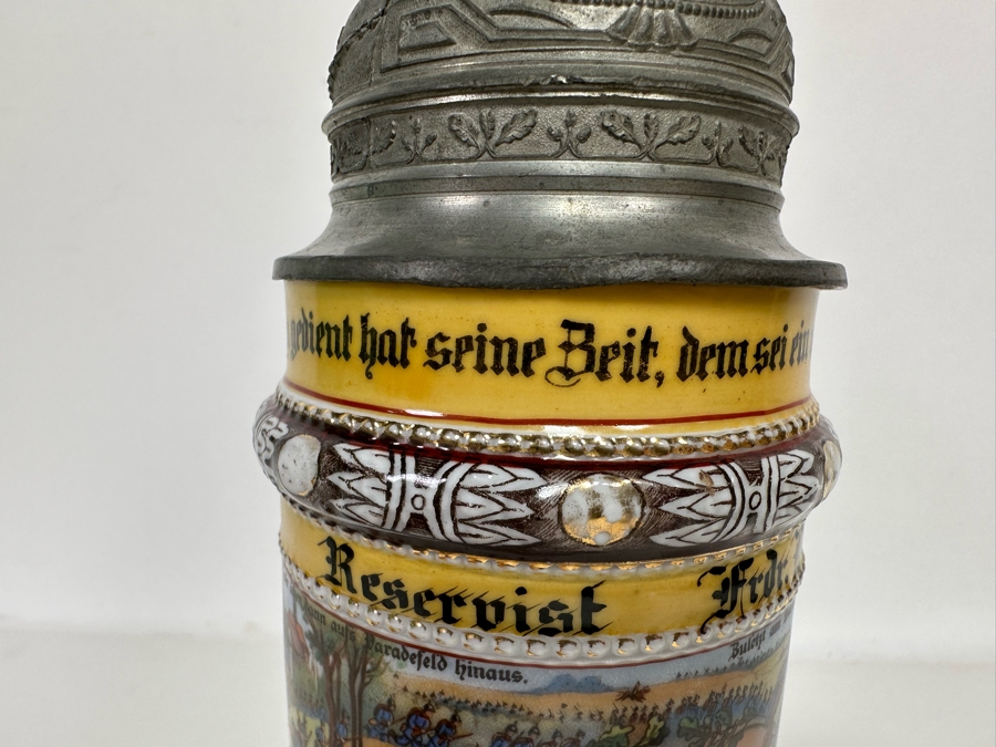 Antique 1910-1912 Regimental Beer Stein Of The Imperial German Army Infantry With Lithophane Bottom 11H - See Photos Handle Has Been Repaired [Photo 33]