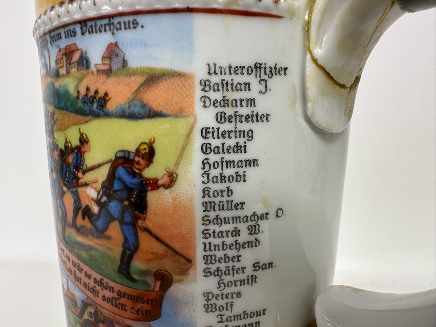 Antique 1910-1912 Regimental Beer Stein Of The Imperial German Army Infantry With Lithophane Bottom 11H - See Photos Handle Has Been Repaired [Photo 19]
