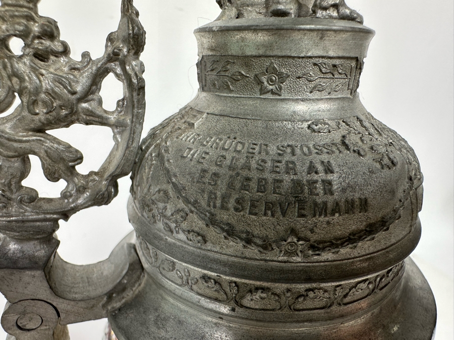 Antique 1910-1912 Regimental Beer Stein Of The Imperial German Army Infantry With Lithophane Bottom 11H - See Photos Handle Has Been Repaired [Photo 26]