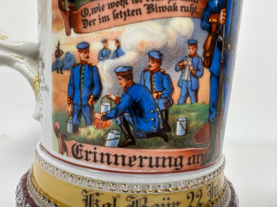Antique 1910-1912 Regimental Beer Stein Of The Imperial German Army Infantry With Lithophane Bottom 11H - See Photos Handle Has Been Repaired [Photo 13]
