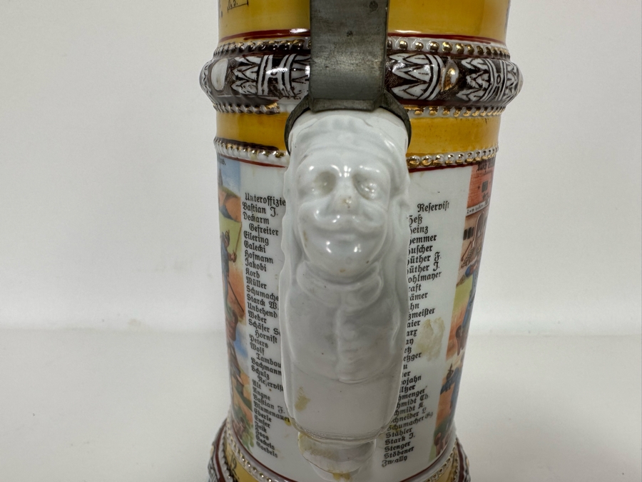 Antique 1910-1912 Regimental Beer Stein Of The Imperial German Army Infantry With Lithophane Bottom 11H - See Photos Handle Has Been Repaired [Photo 21]