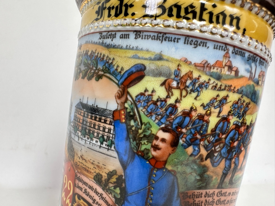 Antique 1910-1912 Regimental Beer Stein Of The Imperial German Army Infantry With Lithophane Bottom 11H - See Photos Handle Has Been Repaired [Photo 15]