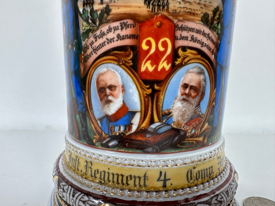 Antique 1910-1912 Regimental Beer Stein Of The Imperial German Army Infantry With Lithophane Bottom 11H - See Photos Handle Has Been Repaired [Photo 5]