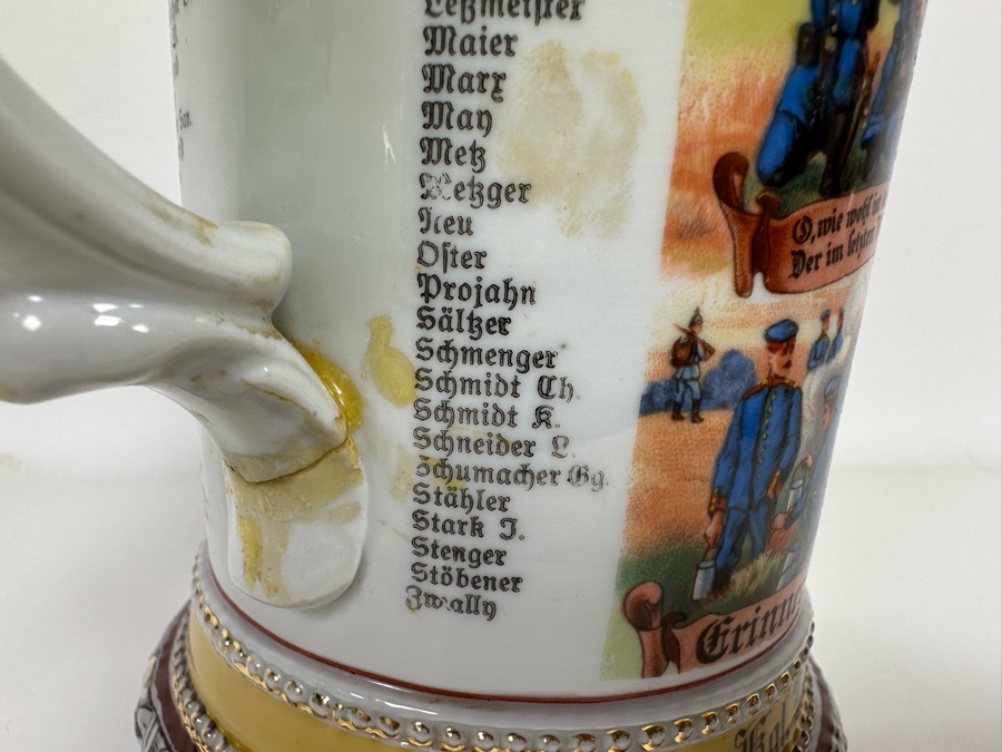 Antique 1910-1912 Regimental Beer Stein Of The Imperial German Army Infantry With Lithophane Bottom 11H - See Photos Handle Has Been Repaired [Photo 23]