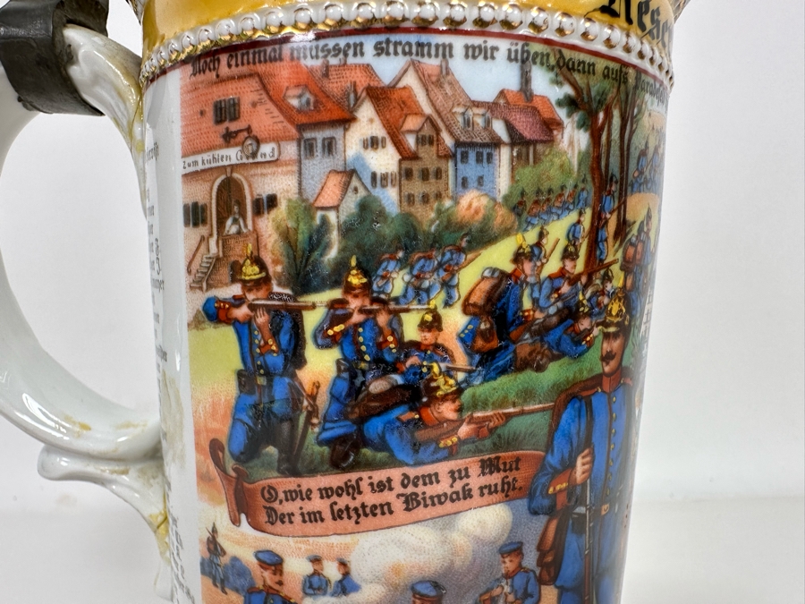 Antique 1910-1912 Regimental Beer Stein Of The Imperial German Army Infantry With Lithophane Bottom 11H - See Photos Handle Has Been Repaired [Photo 11]