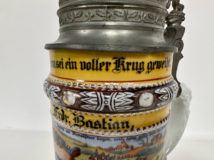 Antique 1910-1912 Regimental Beer Stein Of The Imperial German Army Infantry With Lithophane Bottom 11H - See Photos Handle Has Been Repaired [Photo 32]