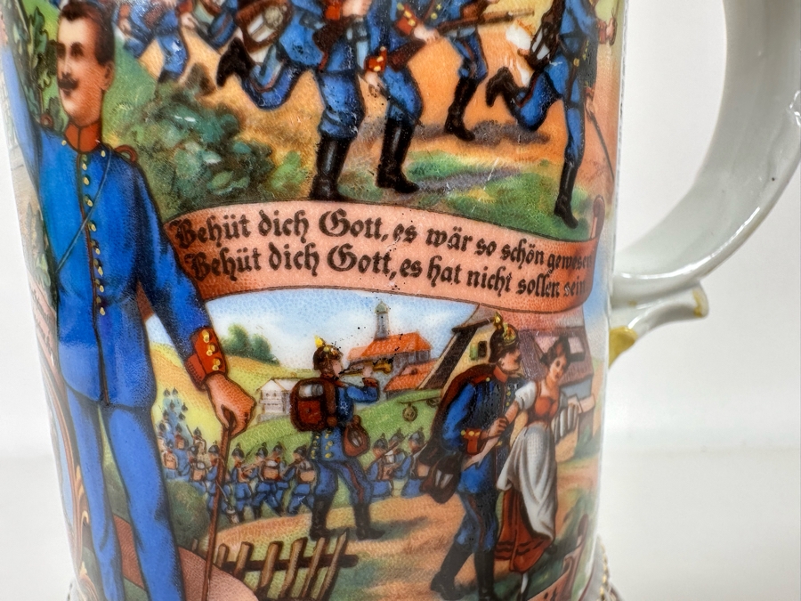 Antique 1910-1912 Regimental Beer Stein Of The Imperial German Army Infantry With Lithophane Bottom 11H - See Photos Handle Has Been Repaired [Photo 16]