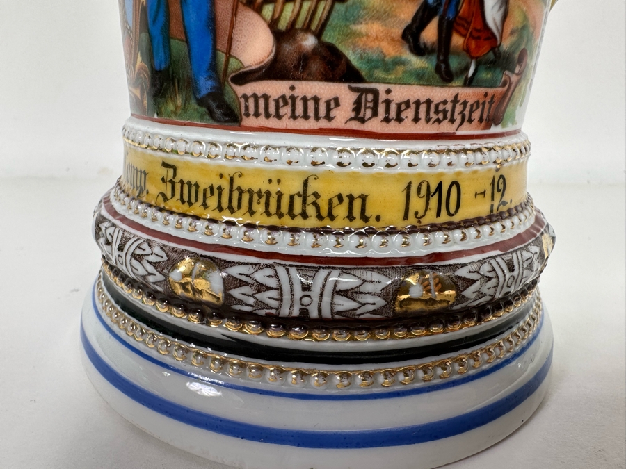 Antique 1910-1912 Regimental Beer Stein Of The Imperial German Army Infantry With Lithophane Bottom 11H - See Photos Handle Has Been Repaired [Photo 9]