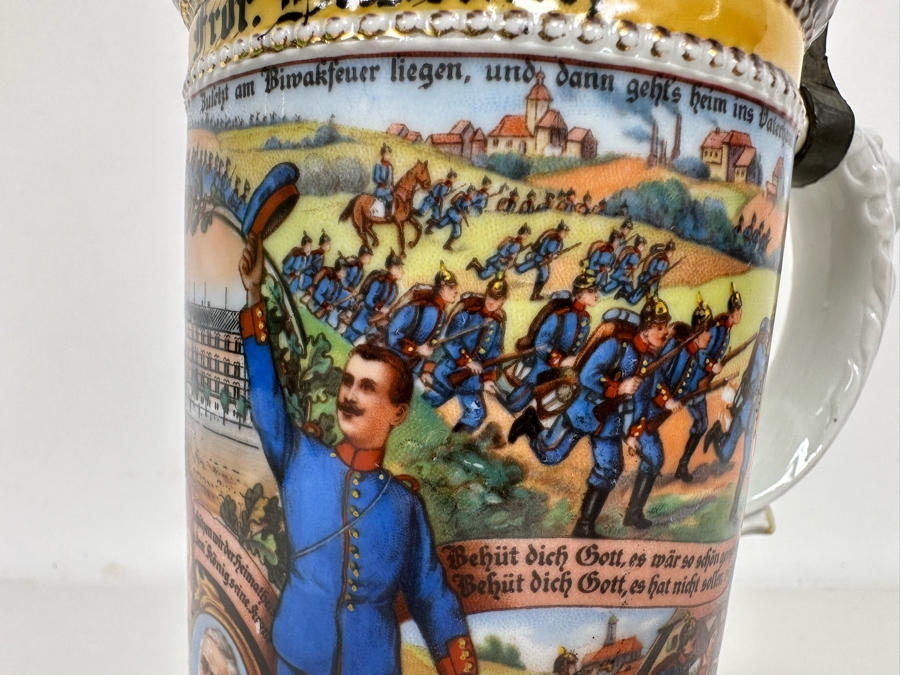 Antique 1910-1912 Regimental Beer Stein Of The Imperial German Army Infantry With Lithophane Bottom 11H - See Photos Handle Has Been Repaired [Photo 14]