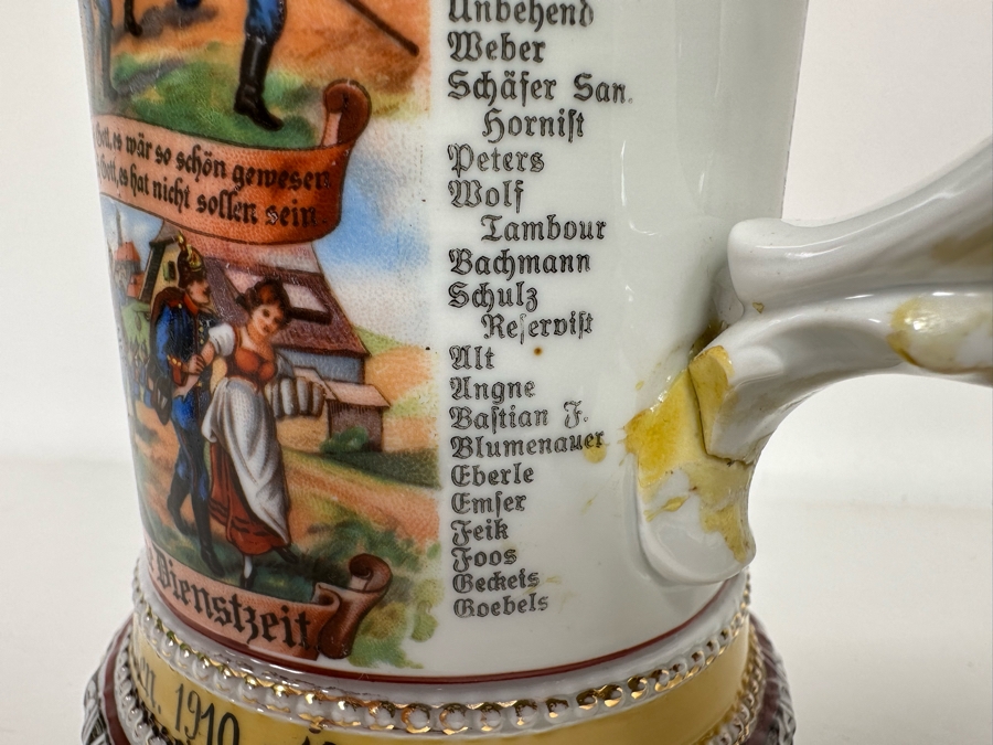 Antique 1910-1912 Regimental Beer Stein Of The Imperial German Army Infantry With Lithophane Bottom 11H - See Photos Handle Has Been Repaired [Photo 20]