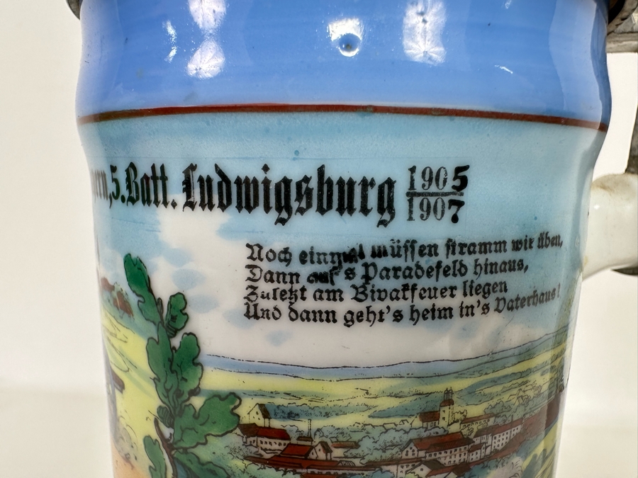 Antique 1905-1907 Regimental Beer Stein Of The Imperial German Army With Lithophane Bottom And Unusual Rotating Lid Kaiser Wilhelm II 9.5H - See Photos Bottom Of Lithophane Is Cracked [Photo 6]