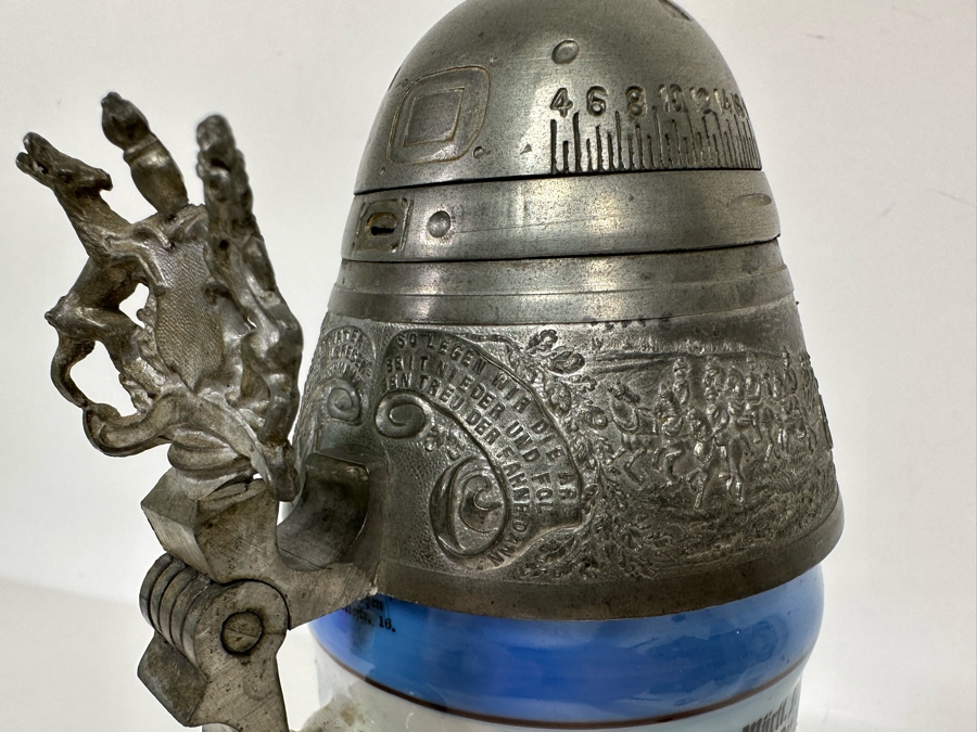 Antique 1905-1907 Regimental Beer Stein Of The Imperial German Army With Lithophane Bottom And Unusual Rotating Lid Kaiser Wilhelm II 9.5H - See Photos Bottom Of Lithophane Is Cracked [Photo 19]