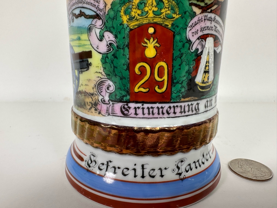 Antique 1905-1907 Regimental Beer Stein Of The Imperial German Army With Lithophane Bottom And Unusual Rotating Lid Kaiser Wilhelm II 9.5H - See Photos Bottom Of Lithophane Is Cracked [Photo 5]