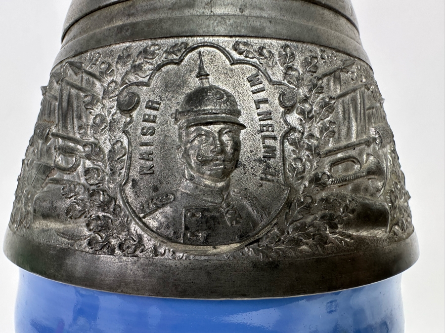 Antique 1905-1907 Regimental Beer Stein Of The Imperial German Army With Lithophane Bottom And Unusual Rotating Lid Kaiser Wilhelm II 9.5H - See Photos Bottom Of Lithophane Is Cracked [Photo 22]