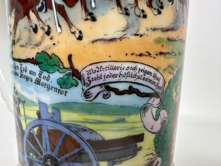 Antique 1905-1907 Regimental Beer Stein Of The Imperial German Army With Lithophane Bottom And Unusual Rotating Lid Kaiser Wilhelm II 9.5H - See Photos Bottom Of Lithophane Is Cracked [Photo 9]