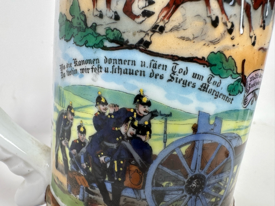 Antique 1905-1907 Regimental Beer Stein Of The Imperial German Army With Lithophane Bottom And Unusual Rotating Lid Kaiser Wilhelm II 9.5H - See Photos Bottom Of Lithophane Is Cracked [Photo 10]