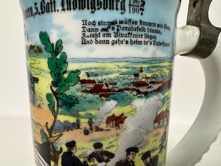 Antique 1905-1907 Regimental Beer Stein Of The Imperial German Army With Lithophane Bottom And Unusual Rotating Lid Kaiser Wilhelm II 9.5H - See Photos Bottom Of Lithophane Is Cracked [Photo 13]