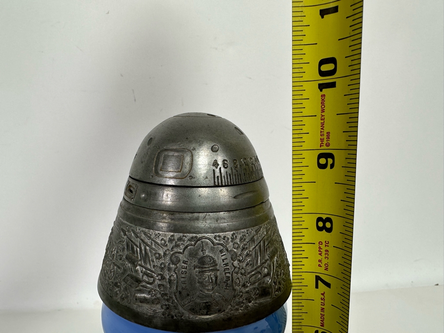 Antique 1905-1907 Regimental Beer Stein Of The Imperial German Army With Lithophane Bottom And Unusual Rotating Lid Kaiser Wilhelm II 9.5H - See Photos Bottom Of Lithophane Is Cracked [Photo 36]