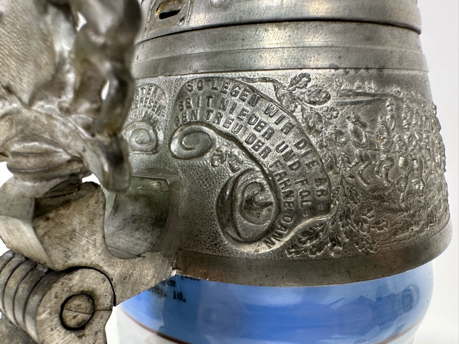 Antique 1905-1907 Regimental Beer Stein Of The Imperial German Army With Lithophane Bottom And Unusual Rotating Lid Kaiser Wilhelm II 9.5H - See Photos Bottom Of Lithophane Is Cracked [Photo 20]