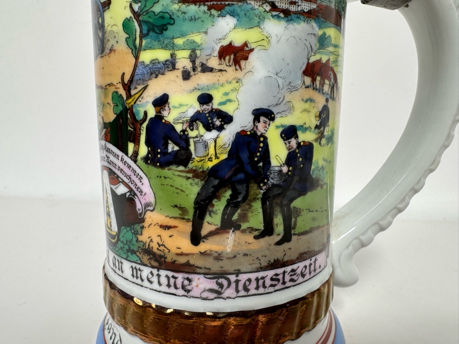 Antique 1905-1907 Regimental Beer Stein Of The Imperial German Army With Lithophane Bottom And Unusual Rotating Lid Kaiser Wilhelm II 9.5H - See Photos Bottom Of Lithophane Is Cracked [Photo 14]