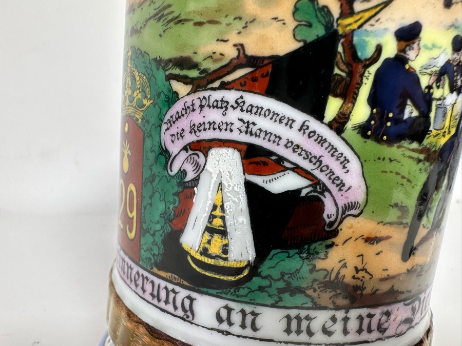 Antique 1905-1907 Regimental Beer Stein Of The Imperial German Army With Lithophane Bottom And Unusual Rotating Lid Kaiser Wilhelm II 9.5H - See Photos Bottom Of Lithophane Is Cracked [Photo 12]