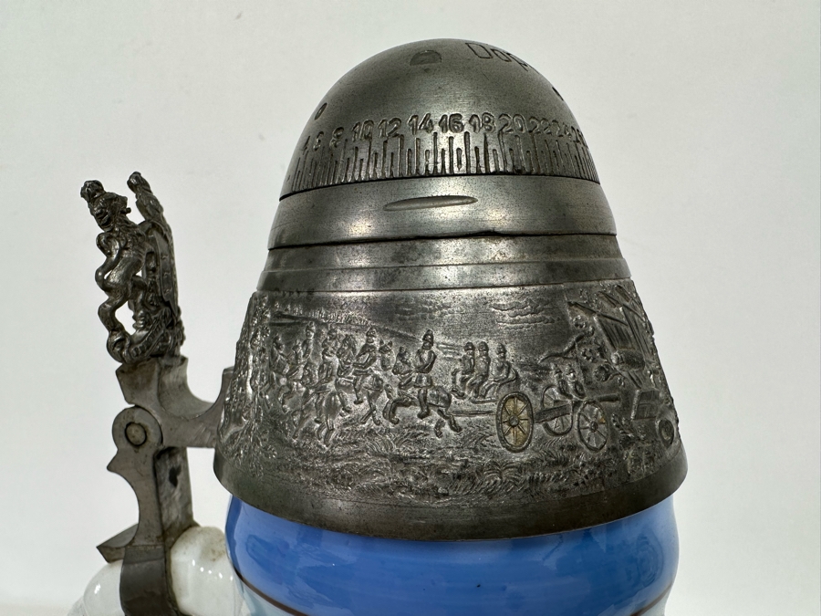 Antique 1905-1907 Regimental Beer Stein Of The Imperial German Army With Lithophane Bottom And Unusual Rotating Lid Kaiser Wilhelm II 9.5H - See Photos Bottom Of Lithophane Is Cracked [Photo 21]