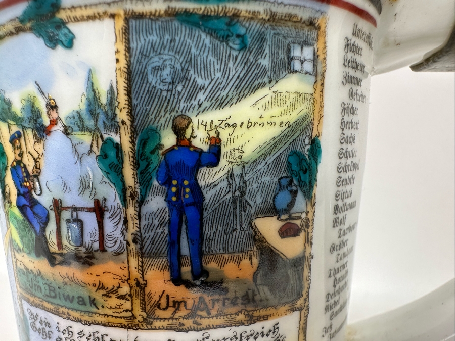 Antique 1905-1907 Regimental Beer Stein Of The Imperial German Army With Lithophane Bottom And Unusual Prism Scene Finial Top 9.5H - See Photos Bottom Of Lithophane Is Cracked [Photo 24]