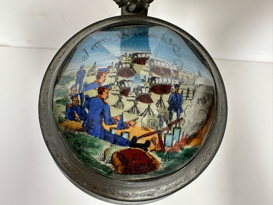 Antique 1905-1907 Regimental Beer Stein Of The Imperial German Army With Lithophane Bottom And Unusual Prism Scene Finial Top 9.5H - See Photos Bottom Of Lithophane Is Cracked [Photo 10]