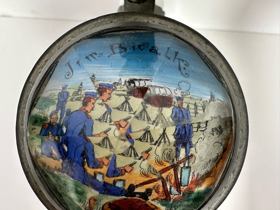 Antique 1905-1907 Regimental Beer Stein Of The Imperial German Army With Lithophane Bottom And Unusual Prism Scene Finial Top 9.5H - See Photos Bottom Of Lithophane Is Cracked [Photo 9]