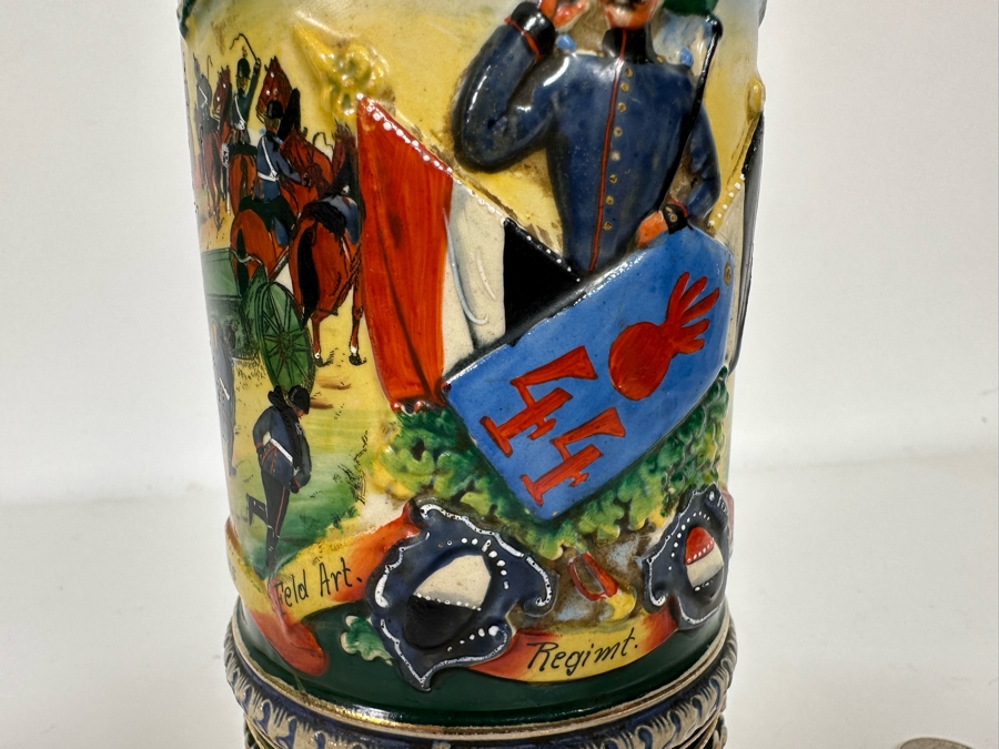 Antique 1909-1911 Regimental Beer Stein Of The Imperial German Army Artillery Regiment #44 8H - See Photos Handle Has Been Repaired [Photo 28]