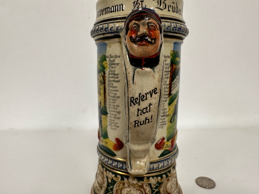 Antique 1909-1911 Regimental Beer Stein Of The Imperial German Army Artillery Regiment #44 8H - See Photos Handle Has Been Repaired [Photo 19]