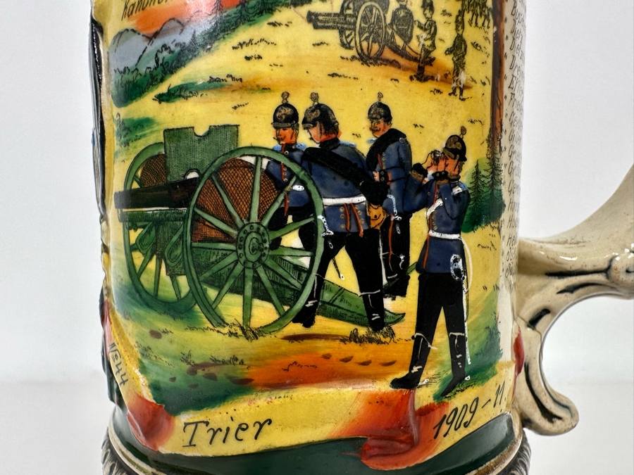 Antique 1909-1911 Regimental Beer Stein Of The Imperial German Army Artillery Regiment #44 8H - See Photos Handle Has Been Repaired [Photo 12]
