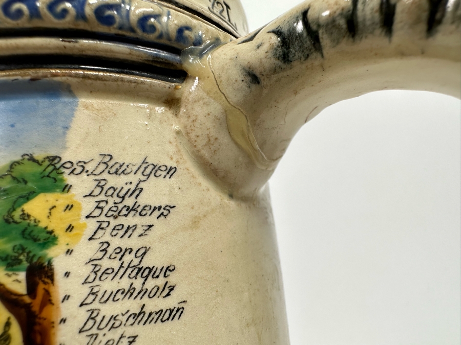 Antique 1909-1911 Regimental Beer Stein Of The Imperial German Army Artillery Regiment #44 8H - See Photos Handle Has Been Repaired [Photo 16]