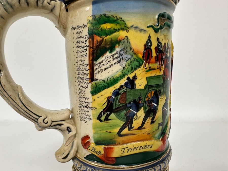 Antique 1909-1911 Regimental Beer Stein Of The Imperial German Army Artillery Regiment #44 8H - See Photos Handle Has Been Repaired [Photo 22]