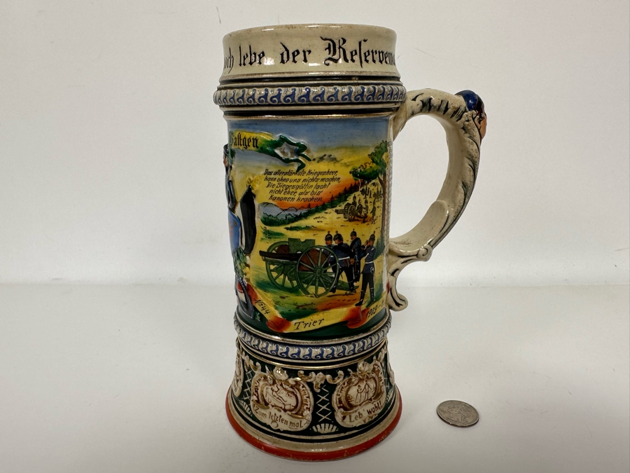 Antique 1909-1911 Regimental Beer Stein Of The Imperial German Army Artillery Regiment #44 8H - See Photos Handle Has Been Repaired [Photo 9]