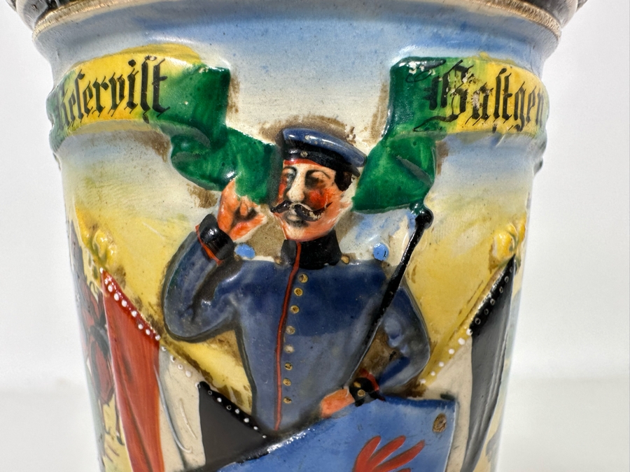 Antique 1909-1911 Regimental Beer Stein Of The Imperial German Army Artillery Regiment #44 8H - See Photos Handle Has Been Repaired [Photo 5]