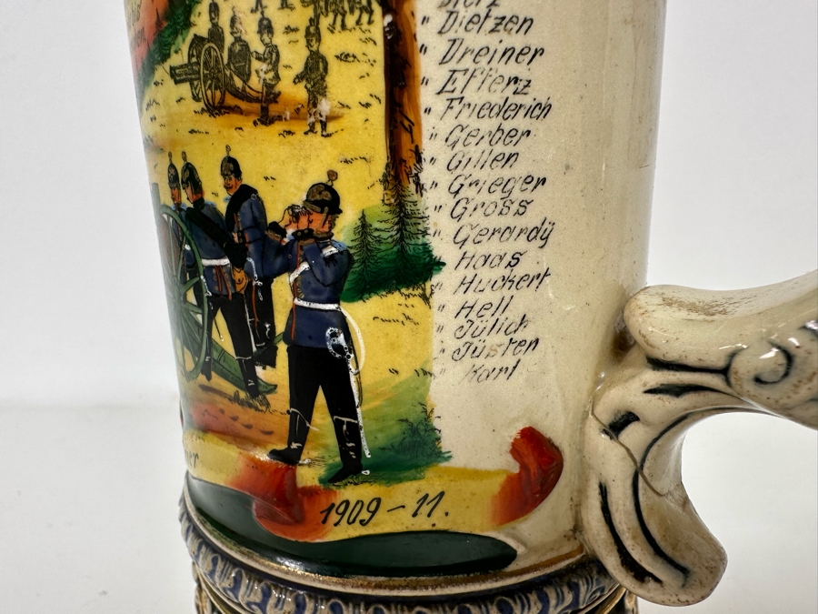 Antique 1909-1911 Regimental Beer Stein Of The Imperial German Army Artillery Regiment #44 8H - See Photos Handle Has Been Repaired [Photo 15]